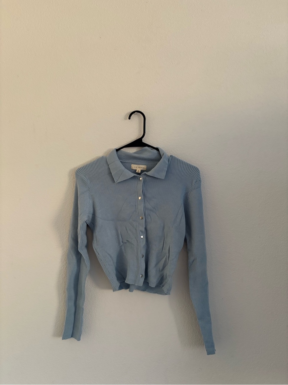 L.A. Hearts Ribbed Button-Front Cardigan Ribbed Cropped Button-Front Top in Blue
